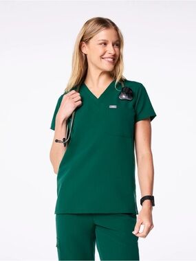 Figs Women's Deep Green V-Neck Short Sleeve Scrub Top